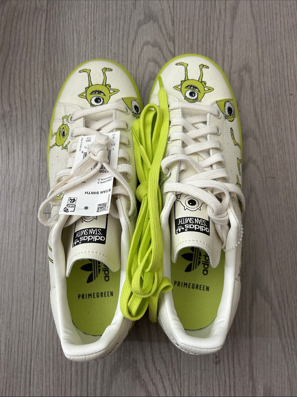 adidas Stan Smith Monster Inc “Mike Wazowski” with extra lime green laces